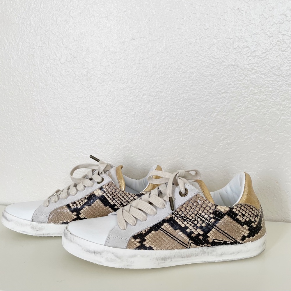 Zadig and Voltaire Snake-Print Metallic Court Sneakers Sz 39